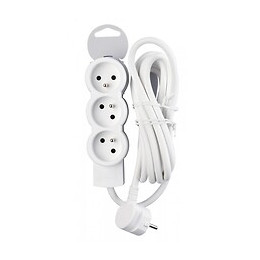 Rallonge multiprise 3 prises 2P+T 16A 230V avec cordon 3m- blanc/gris