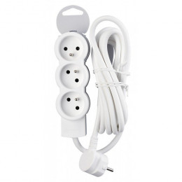 Rallonge multiprise 3 prises 2P+T 16A 230V avec cordon 3m- blanc/gris