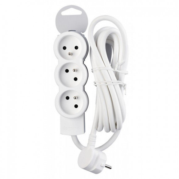 Rallonge multiprise 3 prises 2P+T 16A 230V avec cordon 3m- blanc/gris