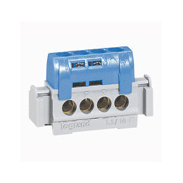 Bornier de neutre - 4 bornes pour câble 1.5 à 16mm2 - bleu