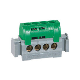 Bornier de terre - 4 bornes pour câble 1.5 à 16mm2 - vert