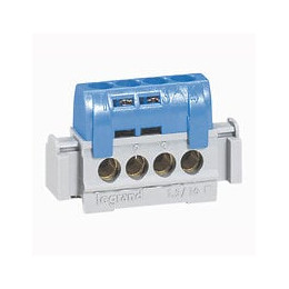 Bornier de neutre - 4 bornes pour câble 1.5 à 16mm2 - bleu