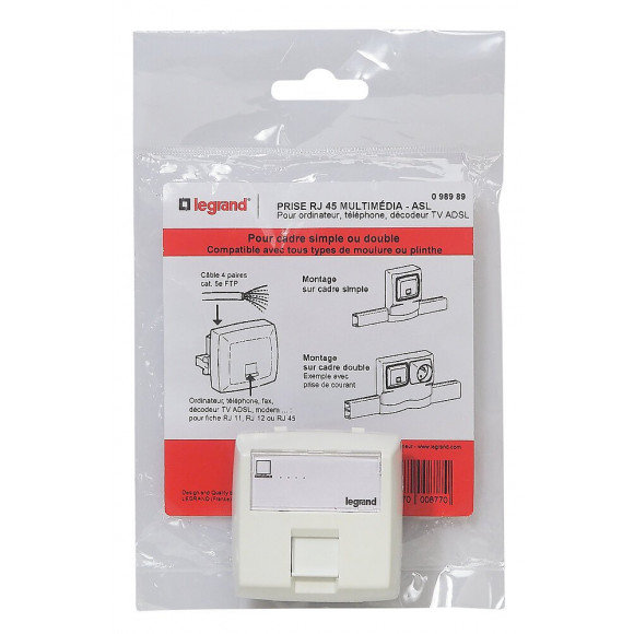 Prise RJ 45 multimédia pour moulure Appareillage Saillie - Blanc