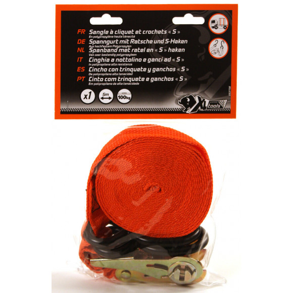 Sangle 25mm à cliquet. 2 crochets S. 5m  XLPTOOLS
