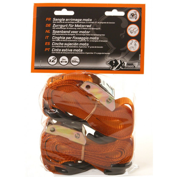 Lot de 2 sangles 25mm à boucle. 2 crochets S.3m  XLPTOOLS