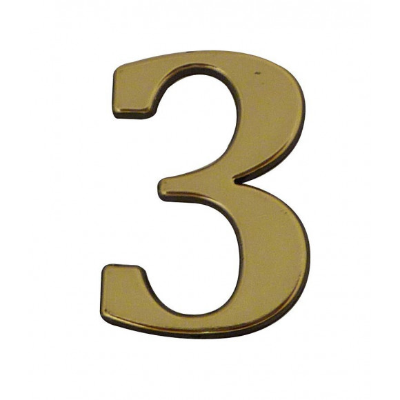 Chiffre 3 adhésif en plastique doré 40mm