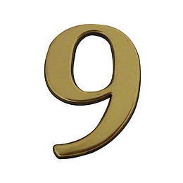 Chiffre 9 adhésif en plastique doré 40mm