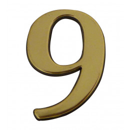 Chiffre 9 adhésif en plastique doré 40mm