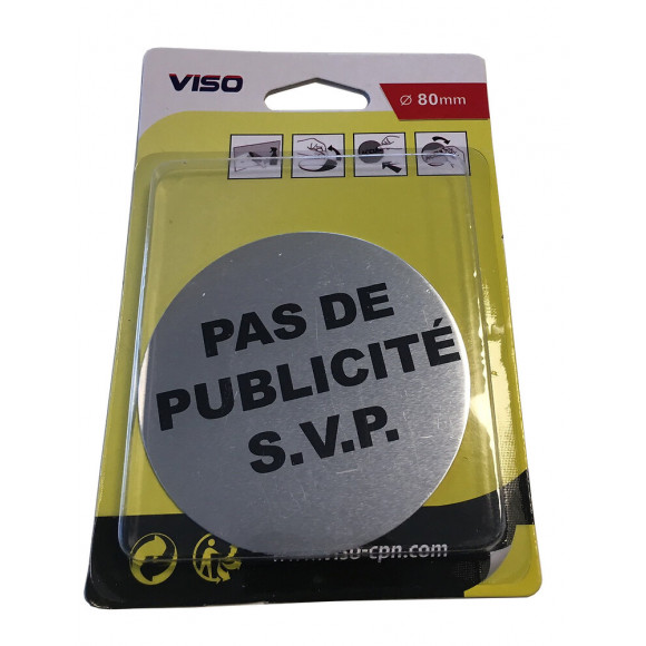 Panneau PAS DE PUBLICITE aluminium adhésif  diamètre 80 mm VISO