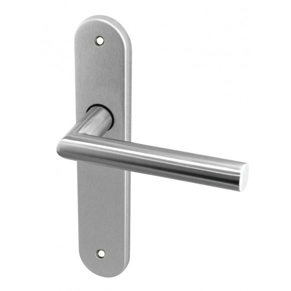 Ensemble de poignées de porte sur plaque Alba inox bec de cane 195mm