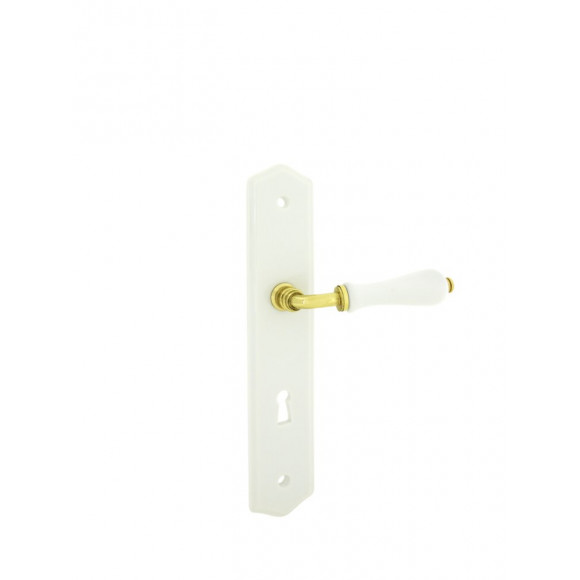 Poignée de porte 1/2 ensemble poire sur plaque porcelaine blanche clé