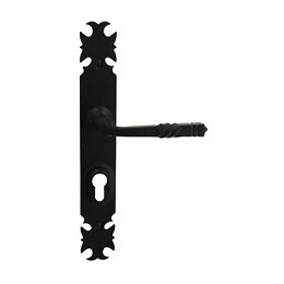 Poignée de porte Lorraine fer noir réhaussée d'un côté cylindre