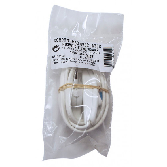 Cordon h03vvh-2f avec inter & fiche longueur 1m50 bc
