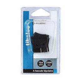 Interrupteur à bascule unipolaire noir 16A à encastrer