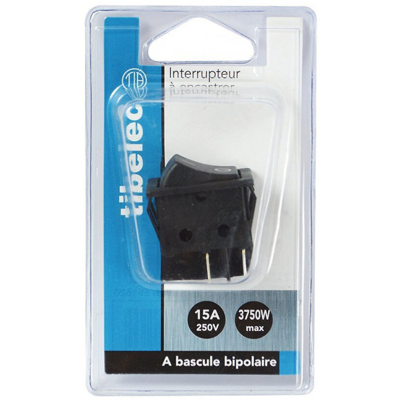 Interrupteur à bascule bipolaire noir 16A à encastrer
