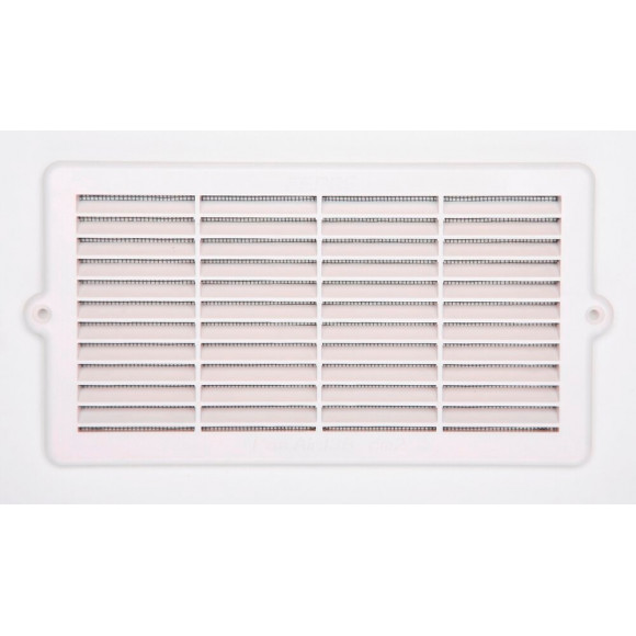 Grille d'aération ABS blanc à encastrer avec moustiquaire 10,7x21