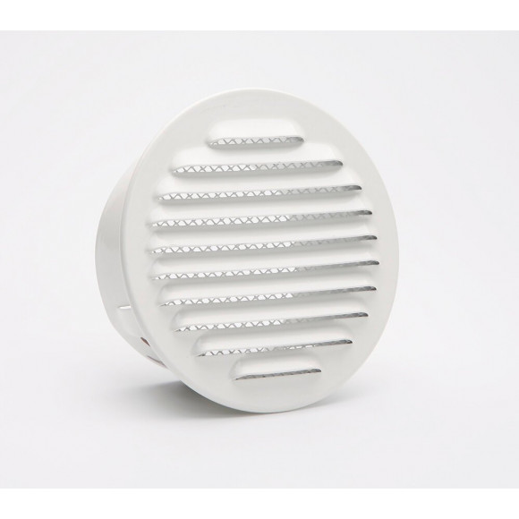 Grille d'aération aluminium blanc tube avec mousquetaire diamètre 15cm