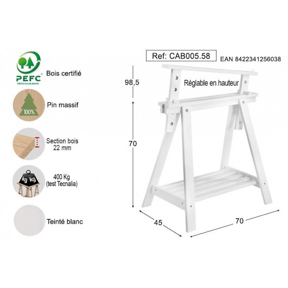 Tréteau Architec pin massif Blanc