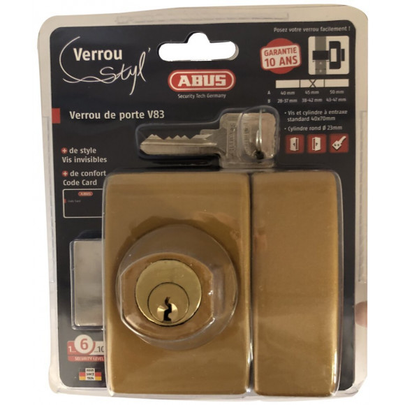 Verrou StyL' C83 45mm bronze cylindre 23mm, 4 clés