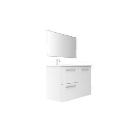 Meuble SdB L.100xP.45cm blanc 1 porte 2 tiroirs vasque gauche