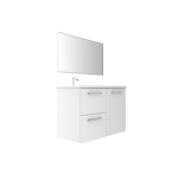 Meuble SdB L.100xP.45cm blanc 1 porte 2 tiroirs vasque gauche