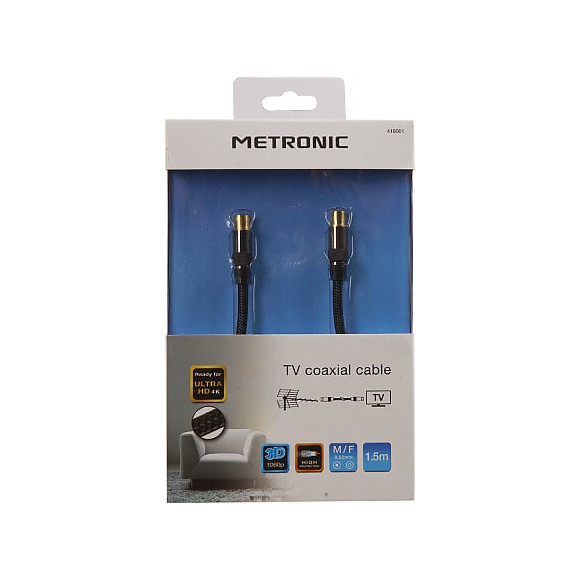 Câble TV premium coaxial 9.52mm dorées mâle-fem gaine tressée - noir