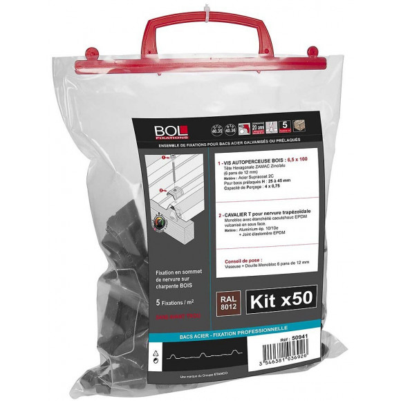 Vis autoperceuse + cavalier rouge 8012 fixation bac acier