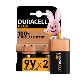 Piles alcalines 9V x2 Duracell Plus, 6LR61