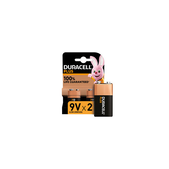 Piles alcalines 9V x2 Duracell Plus, 6LR61