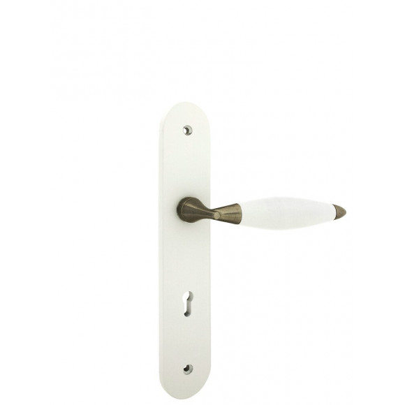 Poignée de porte Athena bois blanc trou de clé entraxe 195mm