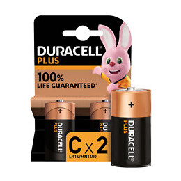 Piles alcalines C x2 Duracell Plus, 1.5V LR14