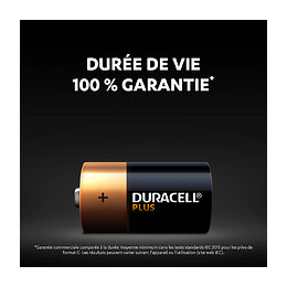 Piles alcalines C x2 Duracell Plus, 1.5V LR14