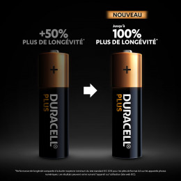 Piles alcalines AA x4 Duracell Plus, 1.5V LR6