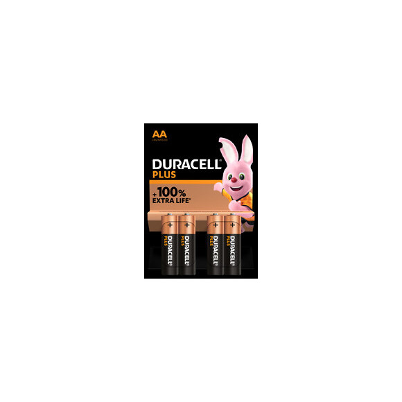 Piles alcalines AA x4 Duracell Plus, 1.5V LR6