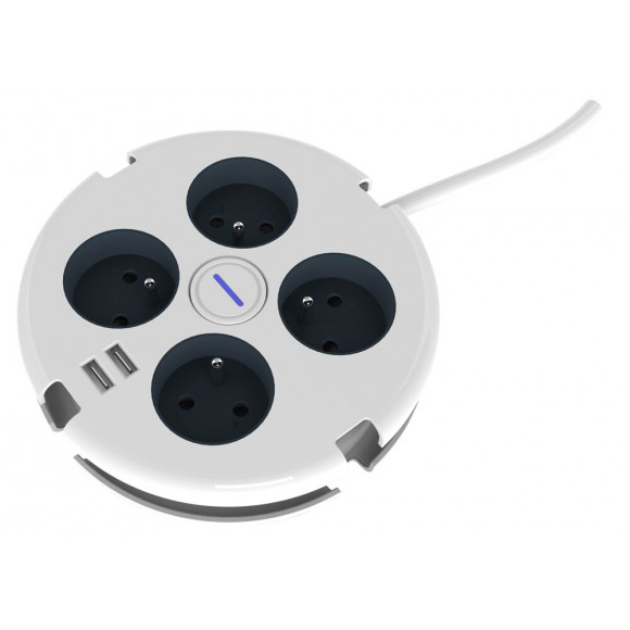 Bloc multiprises avec interrupteur et 2 ports USB 2,4A