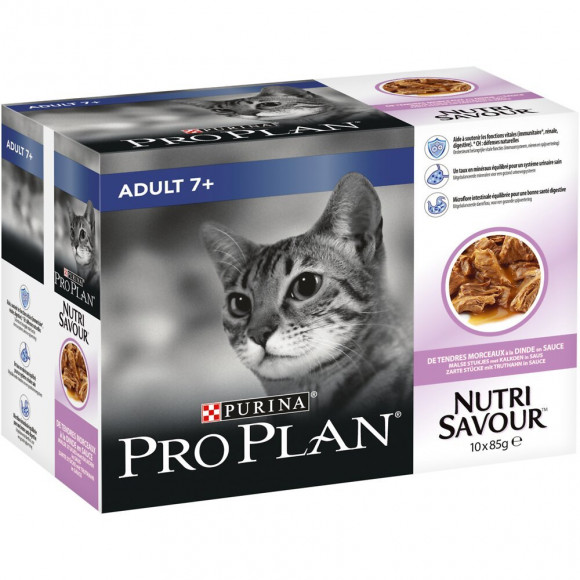 Sachet chat 7+ NutriSavour à la Dinde en Sauce - pochons 10x85g