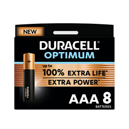Piles alcalines AAA x8 Duracell Optimum, 1.5V LR03
