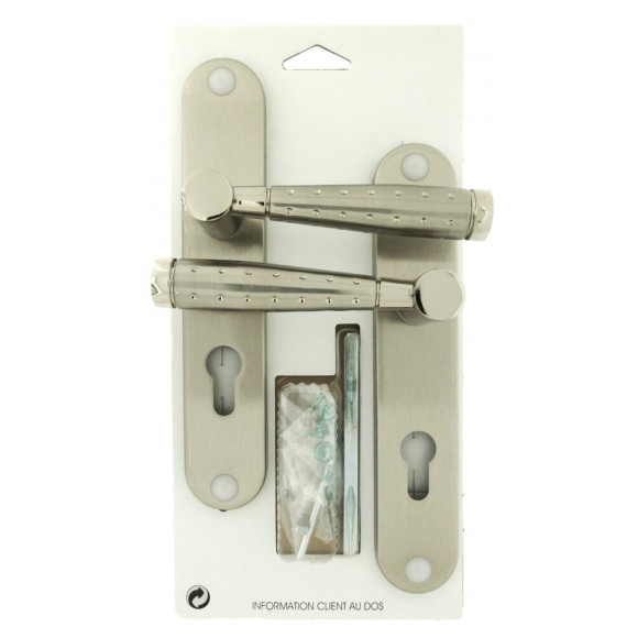 Garniture sur plaque Dylan aluminium nickel mat cylindre entraxe 195mm