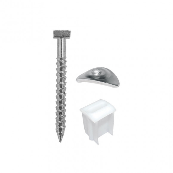 Ensemble plaquette + tirefond + cale fixation GO PVC