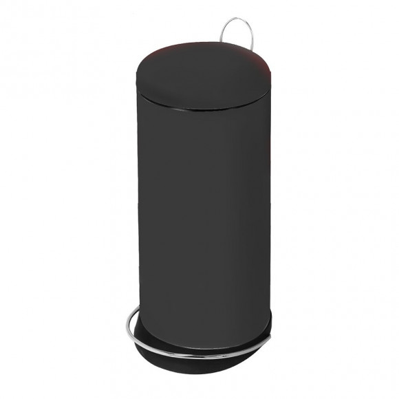 Poubelle de cuisine ronde à pédale noire en métal 30L