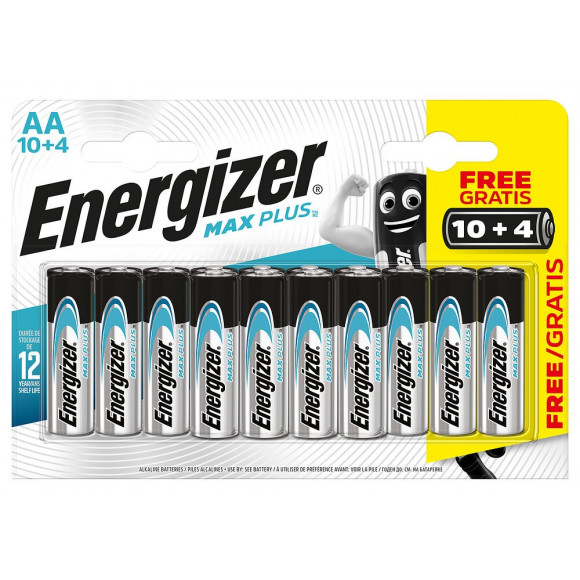 Piles Alcalines Energizer Max Plus AA/LR6, pack de 10+4