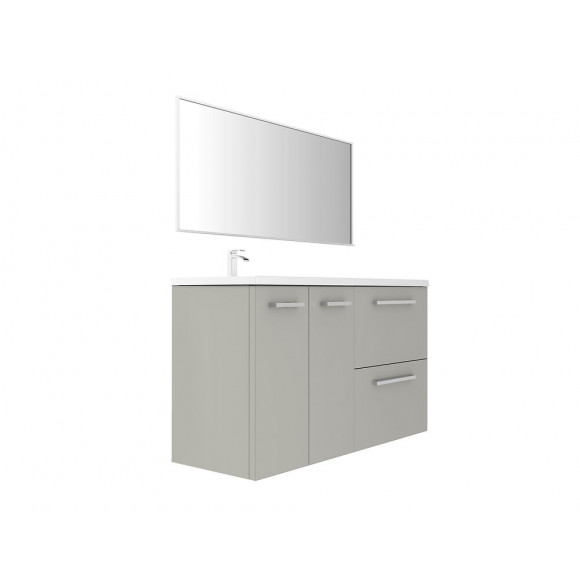 Meuble SdB L.120xP.45cm gris souris 2 portes 2 tiroirs vasque gauche