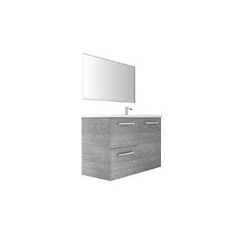 Meuble SdB L.100xP.45cm chêne cendré 1 porte 2 tiroirs vasque droite