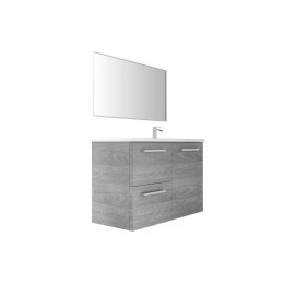 Meuble SdB L.100xP.45cm chêne cendré 1 porte 2 tiroirs vasque droite