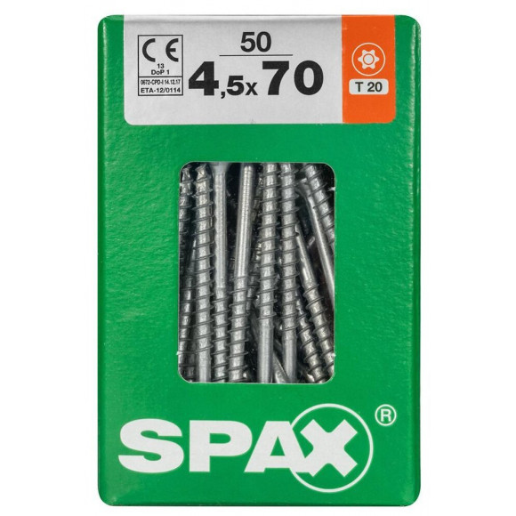 Lot De 50 Vis Acier Tête Fraisée Torx Spax, Diam.4.5 Mm X L.70 Mm
