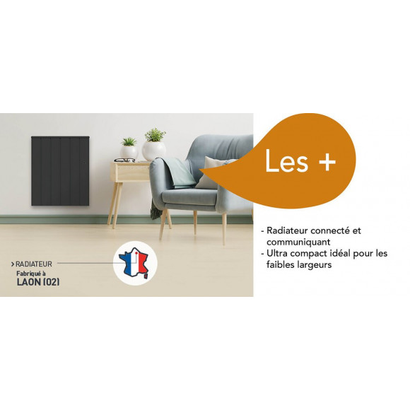 Radiateur à inertie réfractite MANON Connect horizontal 2000W gris