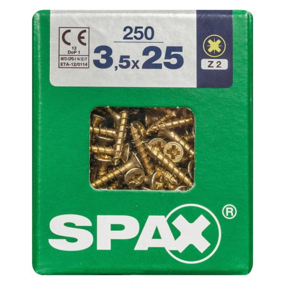 Lot De 250 Vis Acier Tête Fraisée Pozidriv Spax, Diam.3.5 Mm X L.25 Mm