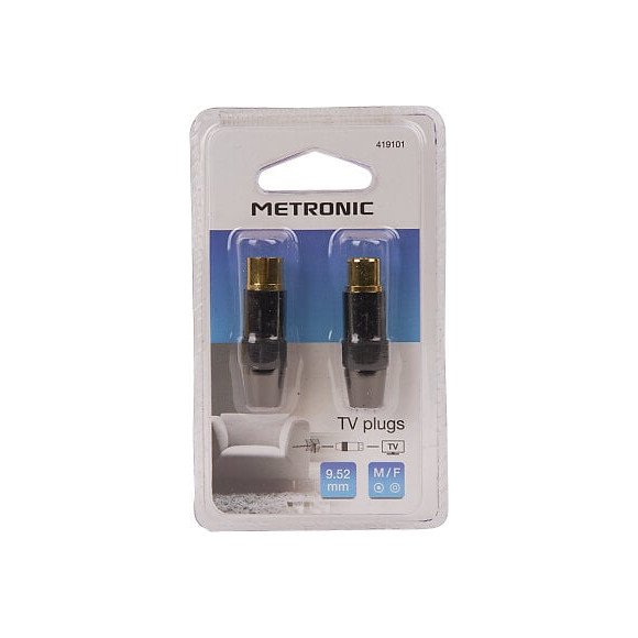 Fiche TV premium -lot de 2- dorée blindée 9.52mm mâle-fem