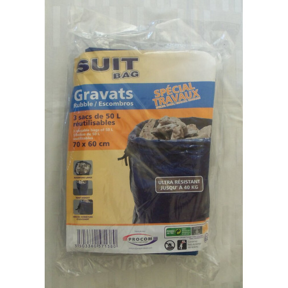 Lot de 3 sacs à gravats 50L