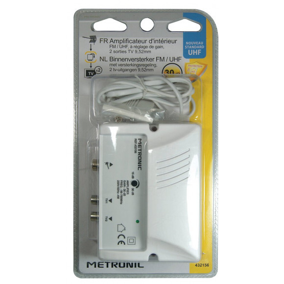 Amplificateur int. 30dB réglable FM-UHF 2x9.52mm filtre 4G